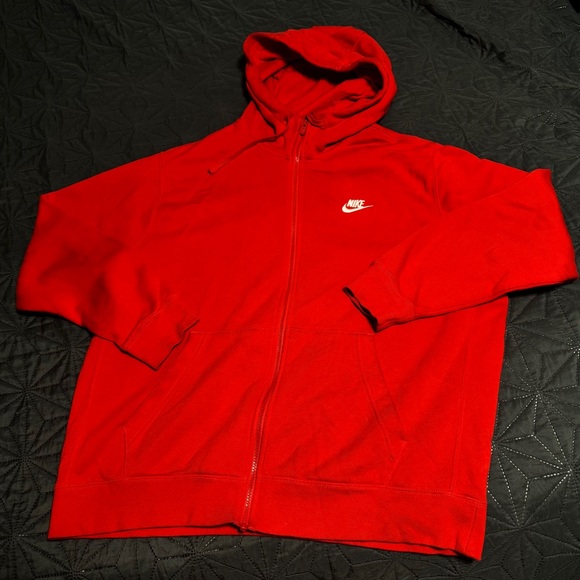 Nike Red Hooded Zip Sweatshirt with White Swoosh - Picture 2 of 4